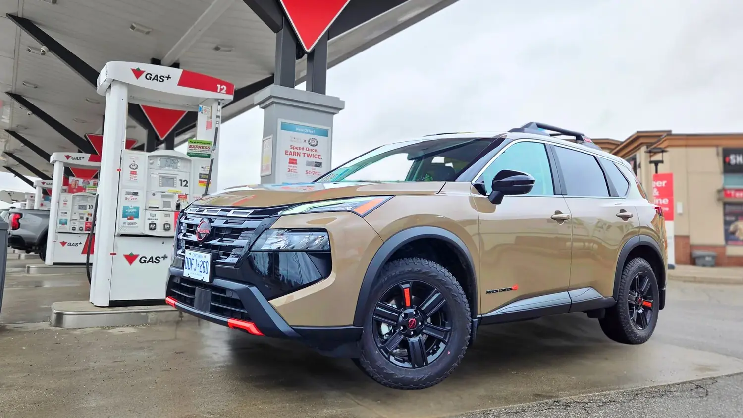 Nissan Rogue at a GAS+ fuel station during a fuel economy test
